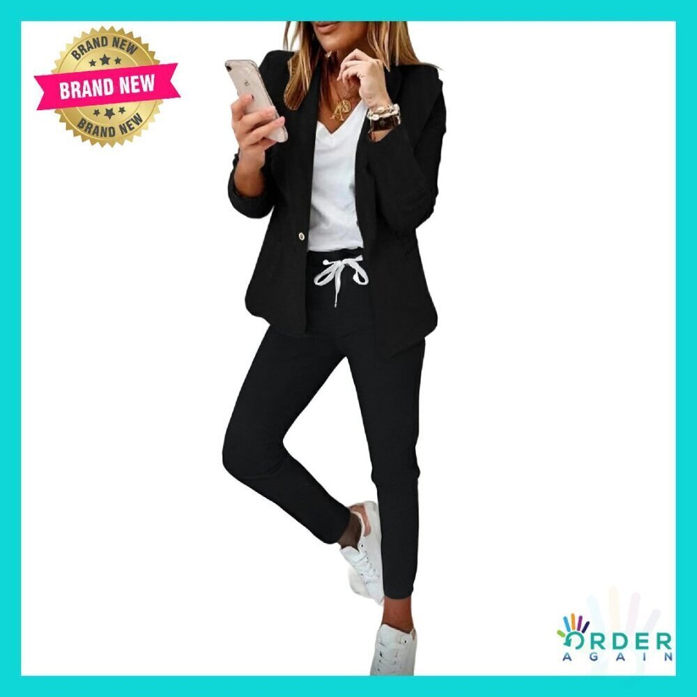 Notched Collar Blazer Drawstring Pants Suit Set Chic Business Casual Outfits